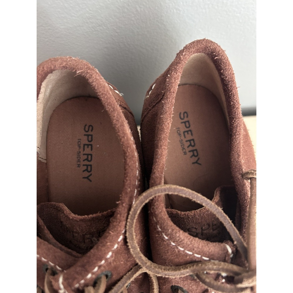 SPERRY Stella Keel Brown Suede Leather Lace-up Bootie Wedge‎ Heel Shoes Size 9.5 - Picture 8 of 9